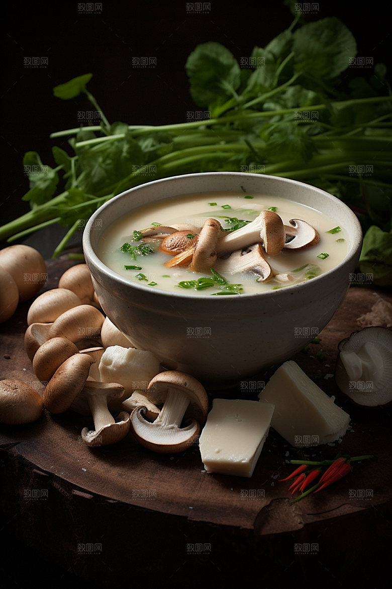 蘑菇菌汤野味蔬菜摄影图