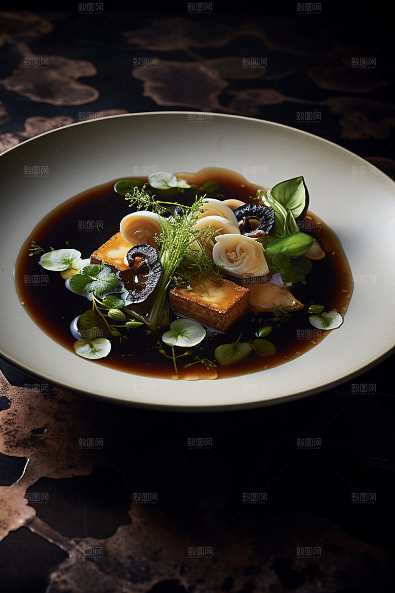 蘑菇菌汤料理野味摄影图