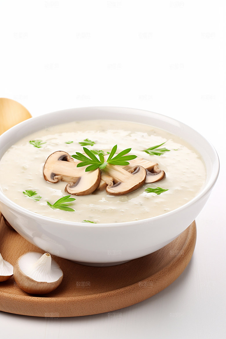 蘑菇菌汤料理美食摄影图