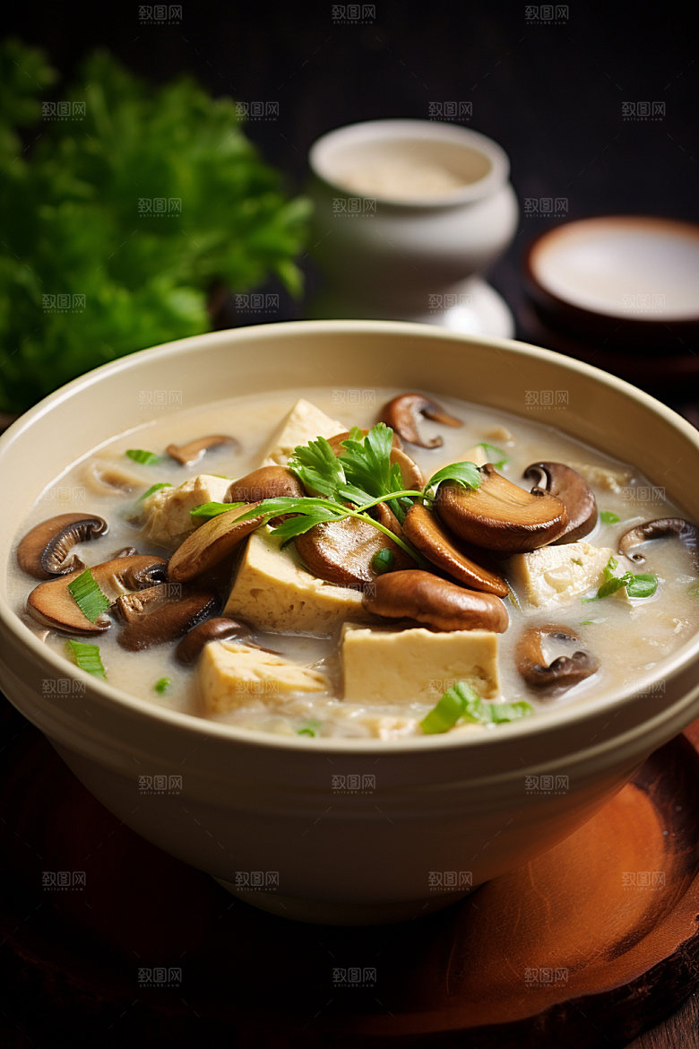 蘑菇菌汤野味蔬菜摄影图