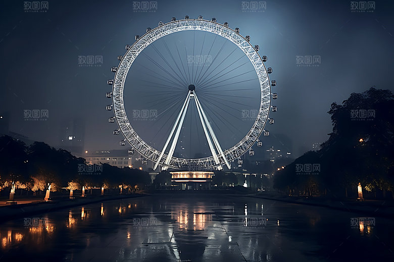 摩天轮城市夜景城市地标摄影图