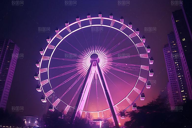 摩天轮高清城市夜景摄影图