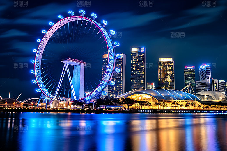 摩天轮城市夜景高清摄影图