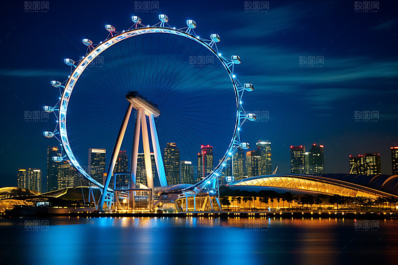 摩天轮游乐园城市夜景摄影图