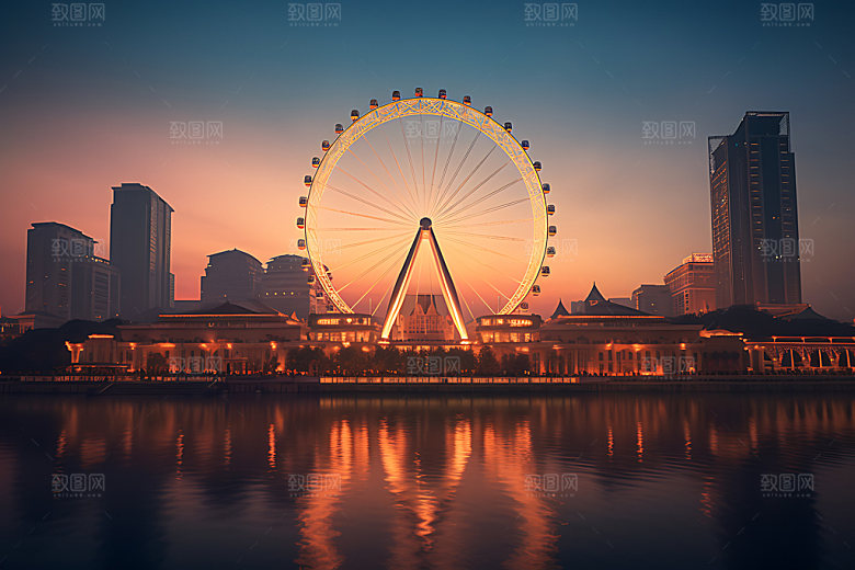 摩天轮城市夜景城市地标摄影图