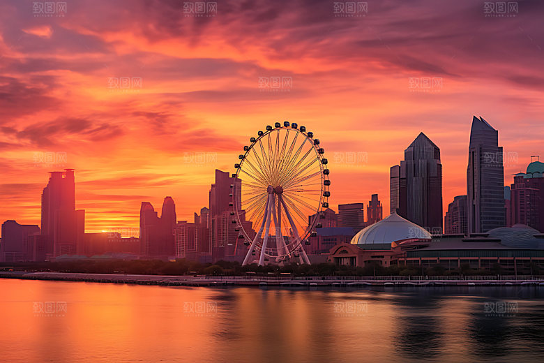 摩天轮高清城市夜景摄影图