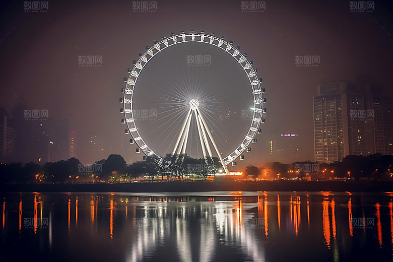摩天轮游乐园城市地标摄影图