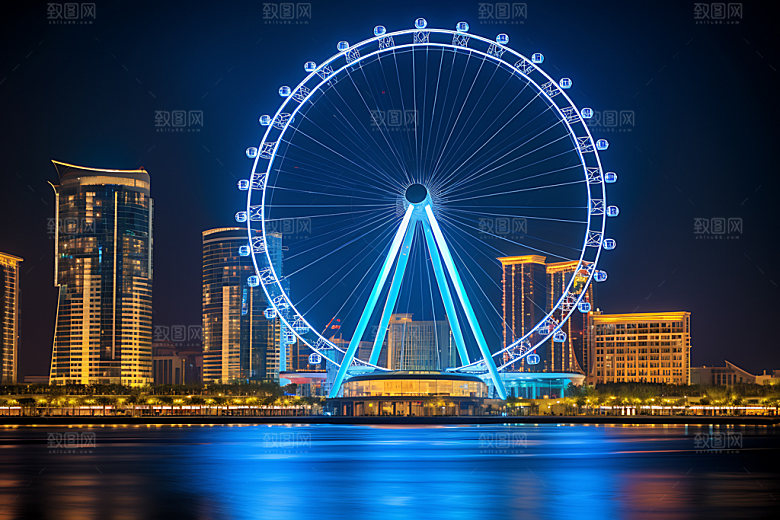 摩天轮城市地标风光摄影图