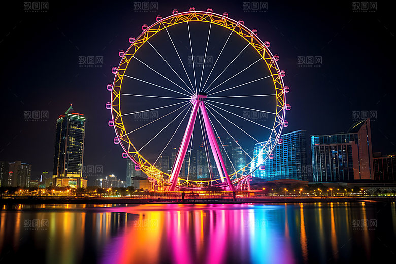 摩天轮城市地标风光摄影图