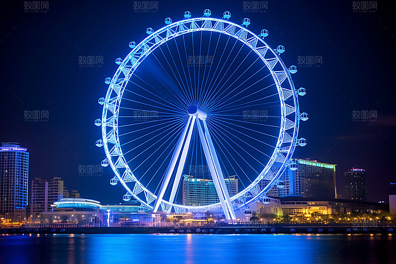 摩天轮城市夜景风光摄影图