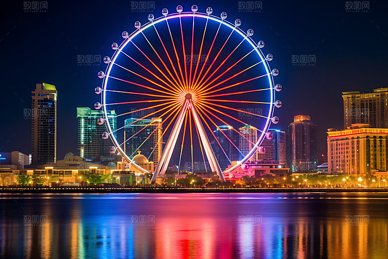 摩天轮城市地标高清摄影图