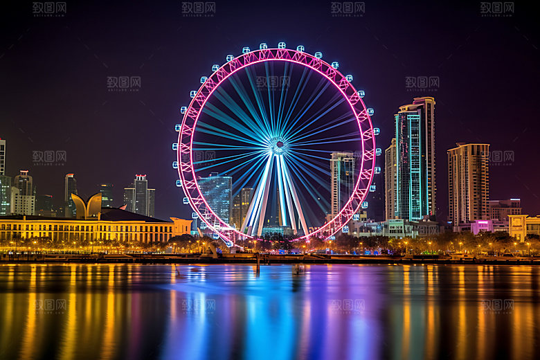 摩天轮城市地标风光摄影图