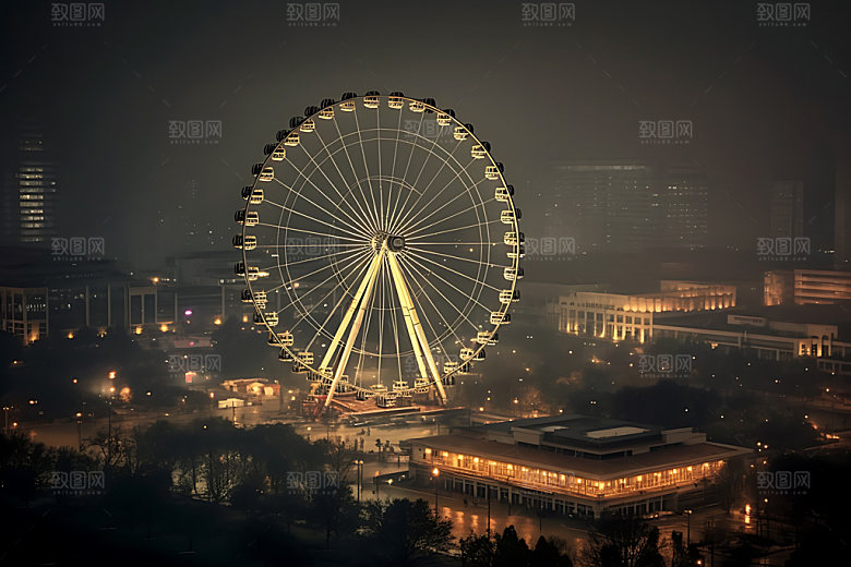 摩天轮城市地标游乐园摄影图