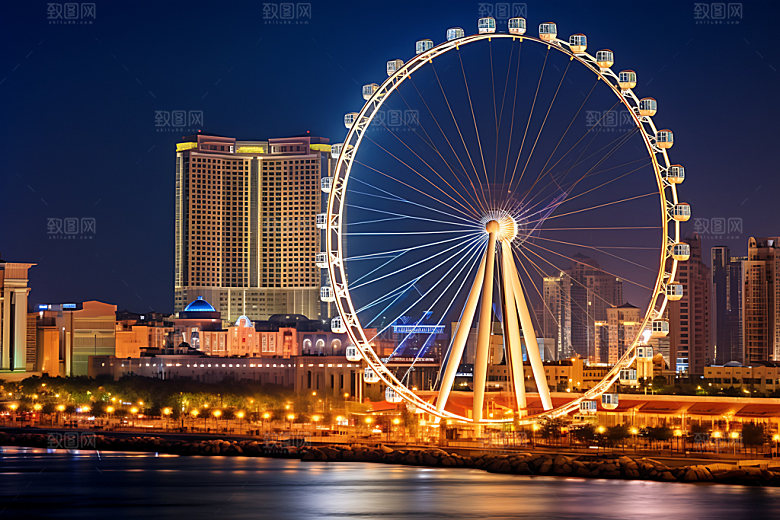 摩天轮城市地标游乐园摄影图