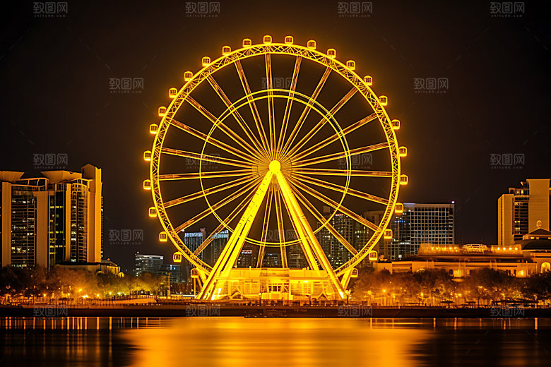 摩天轮高清城市地标摄影图
