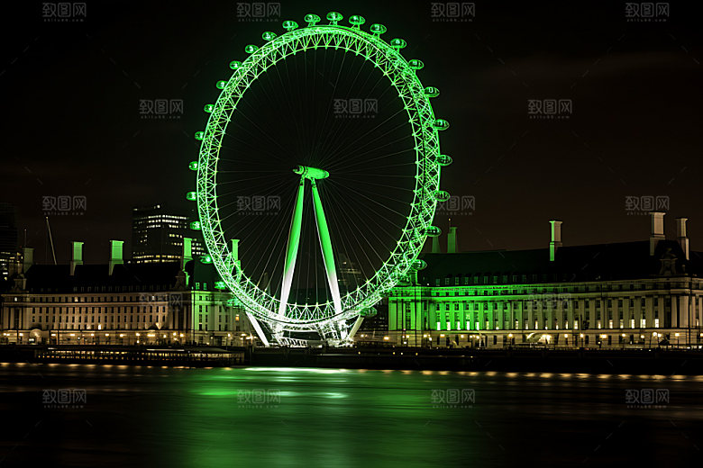 摩天轮风光城市夜景摄影图