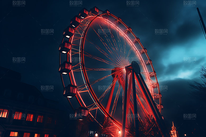 摩天轮城市夜景高清摄影图