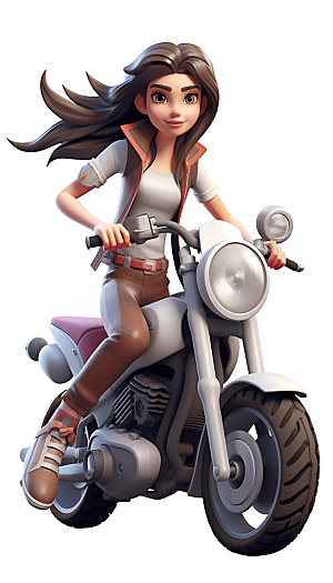 骑摩托车的女孩时尚飒爽人物模型