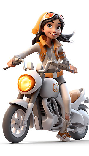 骑摩托车的女孩卡通高清人物模型