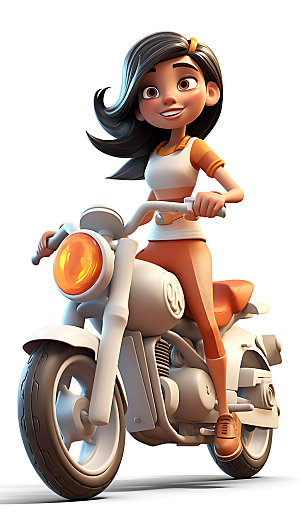 骑摩托车的女孩飒爽潮流人物模型