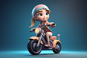 骑摩托车的女孩高清飒爽人物模型