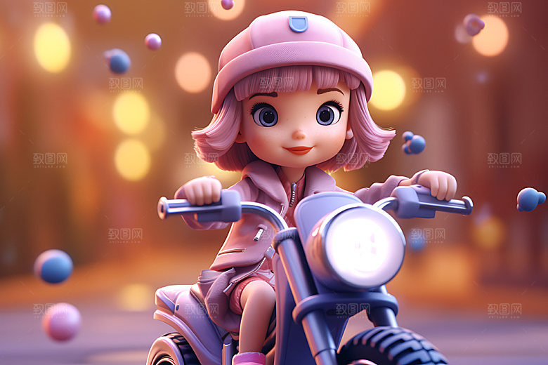 骑摩托车的女孩潮流3D人物模型
