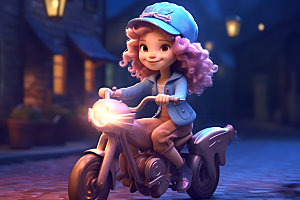 骑摩托车的女孩飒爽时尚人物模型