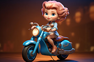 骑摩托车的女孩飒爽高清人物模型
