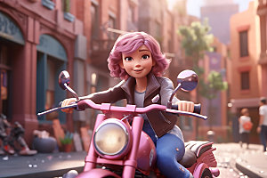 骑摩托车的女孩帅气潮流人物模型