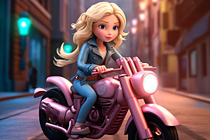 骑摩托车的女孩高清时尚人物模型