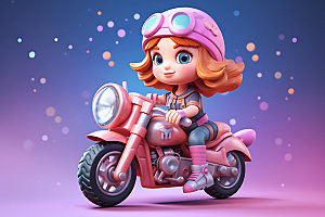 骑摩托车的女孩潮流卡通人物模型