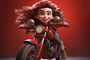 骑摩托车的女孩帅气高清人物模型