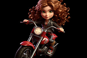 骑摩托车的女孩潮流帅气人物模型