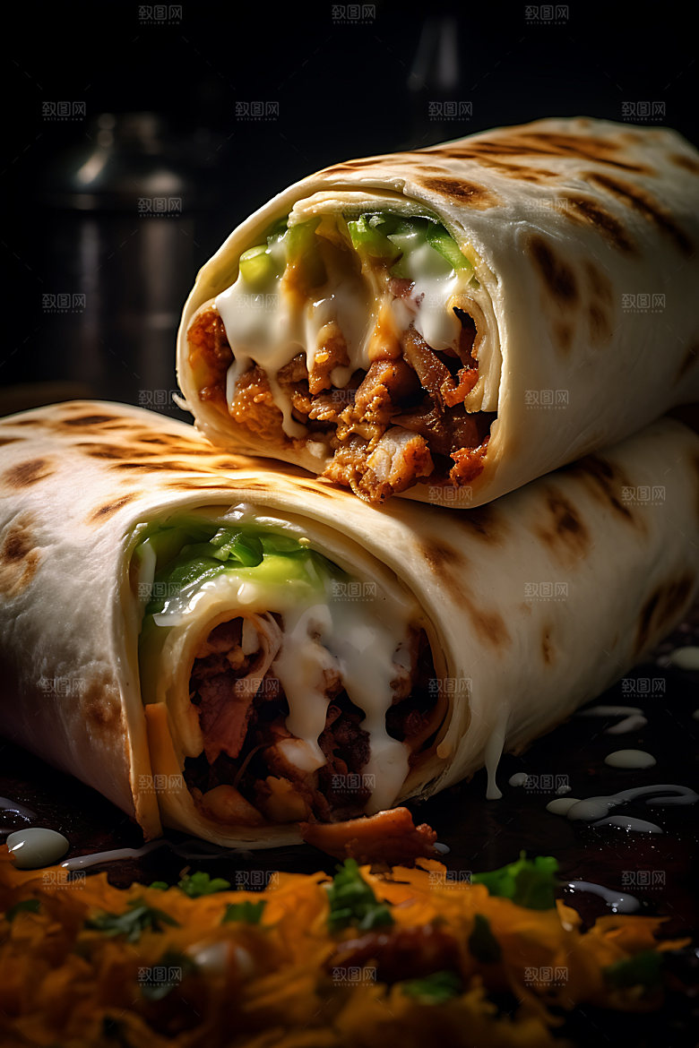墨西哥鸡肉卷特色美味摄影图