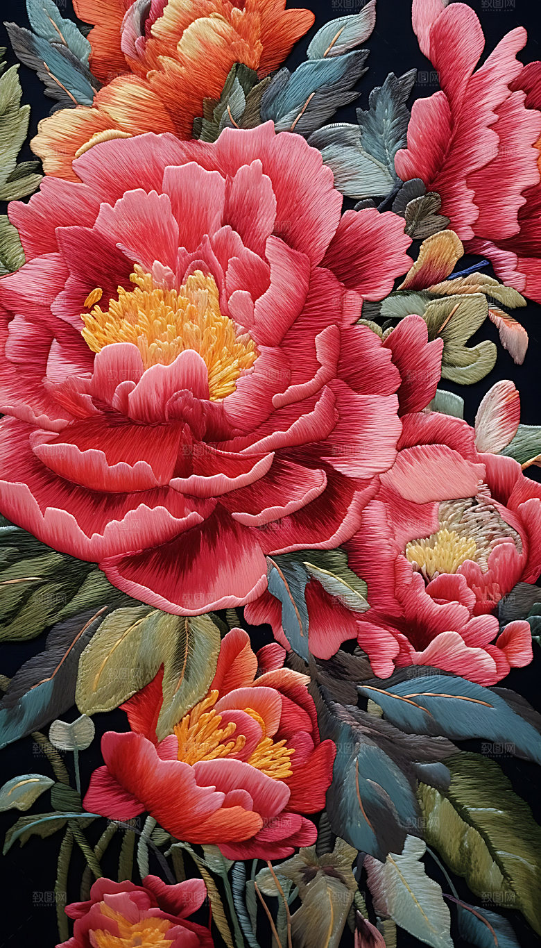 牡丹花国花精致刺绣