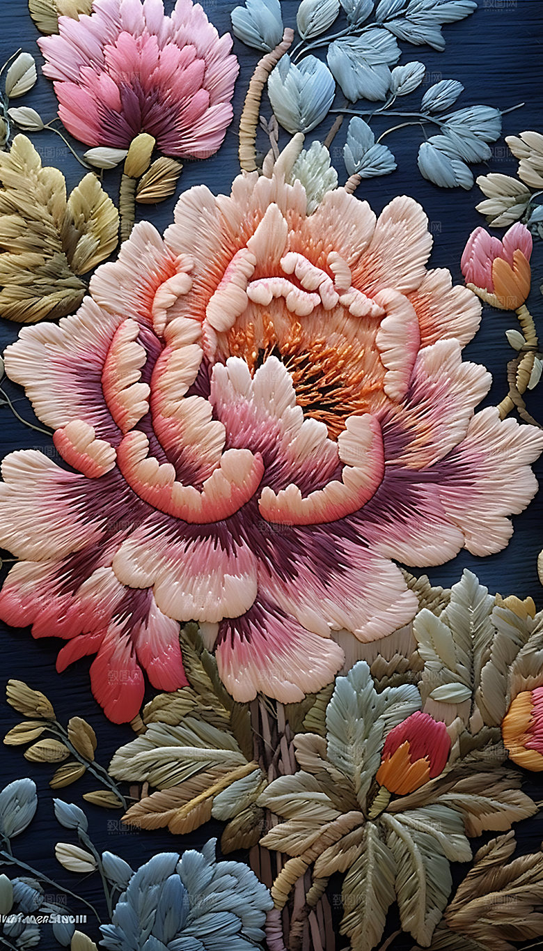 牡丹花华贵精致刺绣