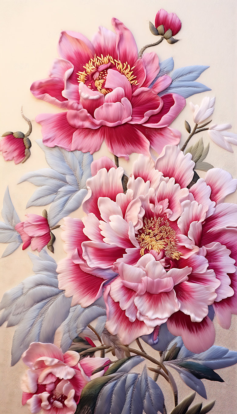 牡丹花国花富贵刺绣