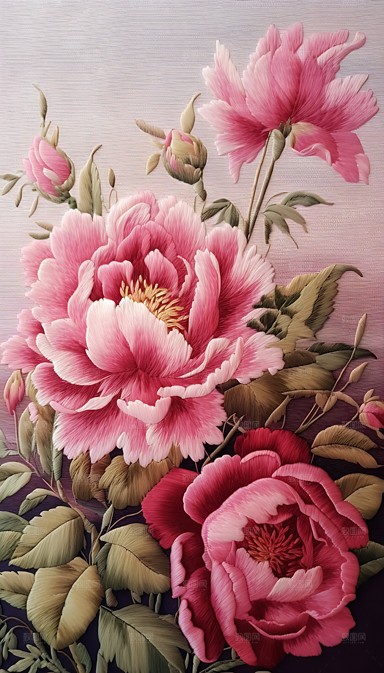 牡丹花精致富贵刺绣