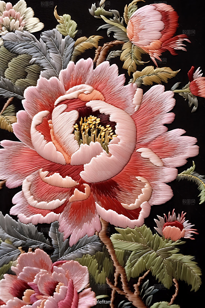 牡丹花彩色高雅刺绣