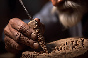 木雕制作雕花文化传承摄影图