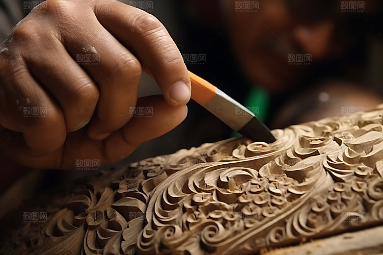 木雕制作雕花民间技艺摄影图