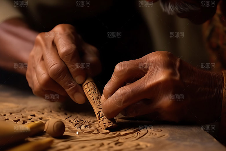 木雕制作民间技艺雕花摄影图