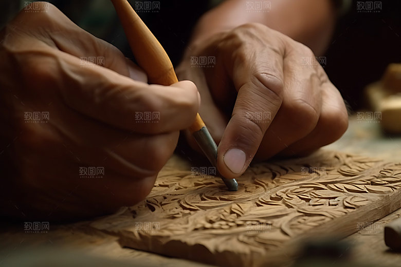 木雕制作雕花非遗文化摄影图