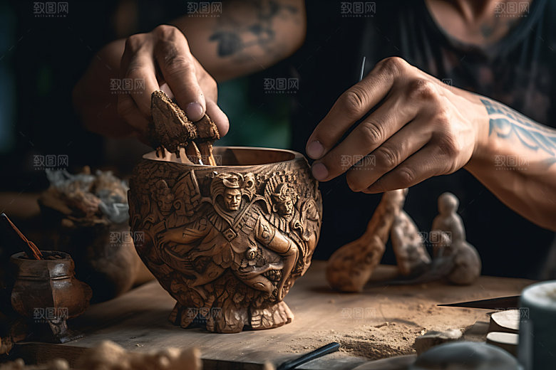 木雕制作民间技艺高清摄影图