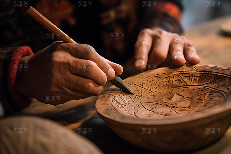 木雕制作文化传承高清摄影图
