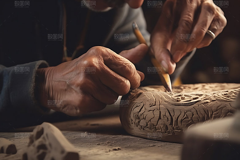 木雕制作高清特写摄影图
