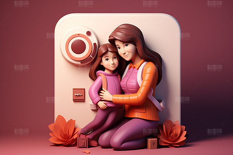 母亲节母子母女矢量模型
