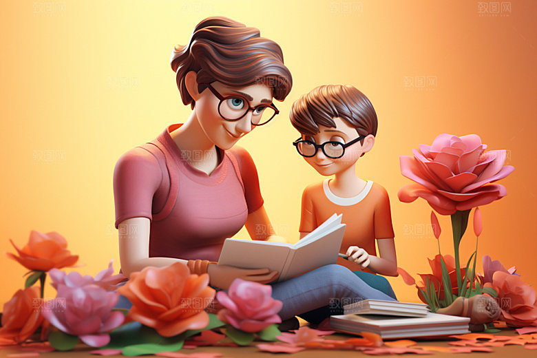 母亲节母子感恩感谢矢量模型