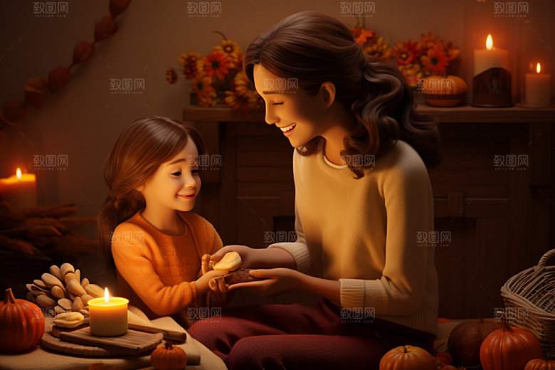 母亲节生活场景母女矢量模型