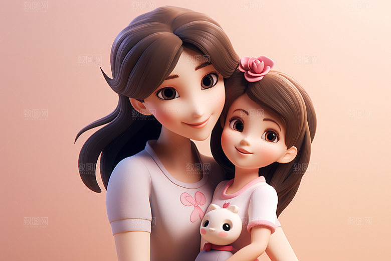 母亲节母子生活场景矢量模型